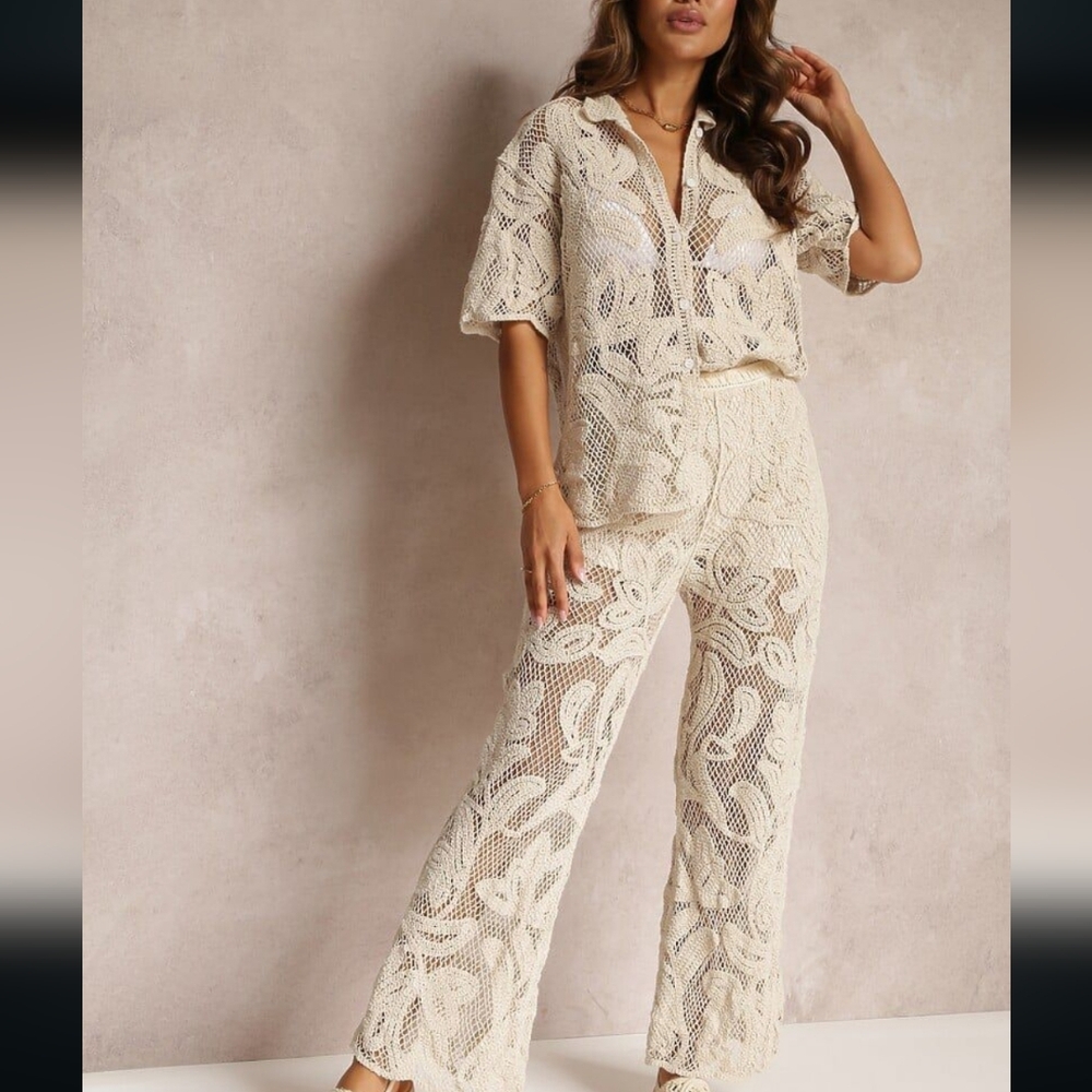 Elegant White Lace Embroidered Set